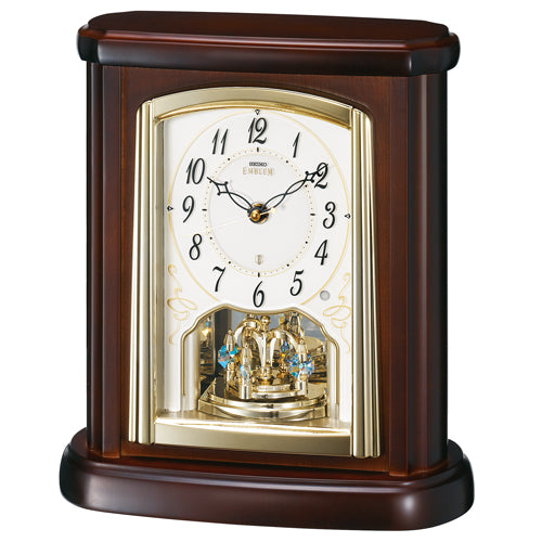 SEIKO EMBLEM Seiko Emblem rotating decorative table clock with an attractive wooden texture [HW582B] 