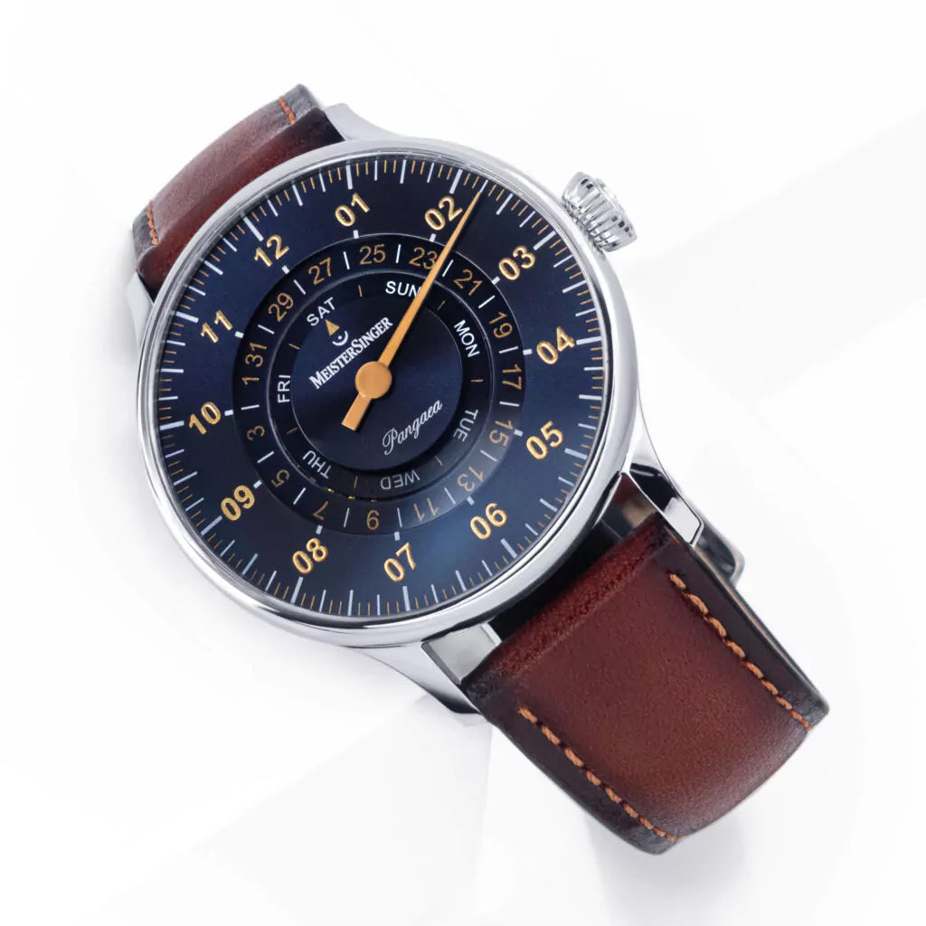 MeisterSinger Pangaea Automatic Watch, Day Date, Steel Blue with Gold, PDD917G