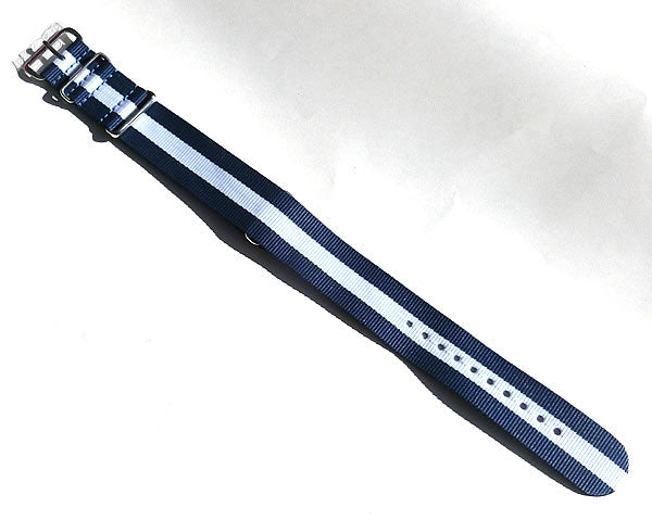 時計ナイロンバンド　NATOベルト　ブルー×ホワイト 18mm幅