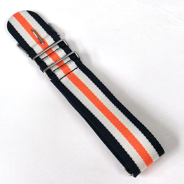 時計ナイロンバンド　NATOベルト　ネイビー・オレンジ・ホワイトラインカラー　22mm