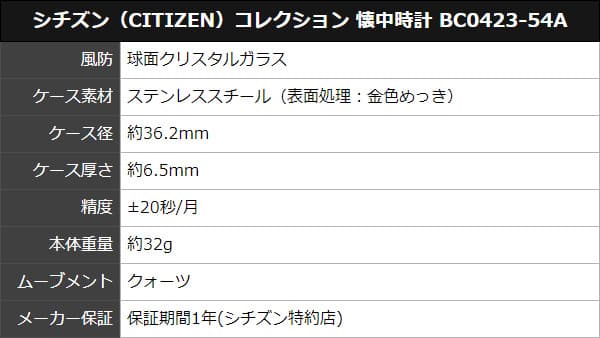 シチズン（CITIZEN）コレクション   懐中時計  BC0423-54A