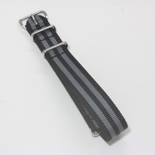 時計ナイロンバンド　NATOベルト グレー × ブラック ダブルライン 20mm