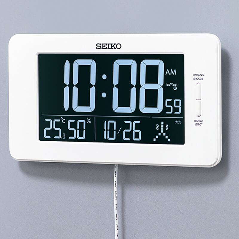 SEIKO セイコー アラーム付 デジタル電波置き時計 DL216W ホワイト