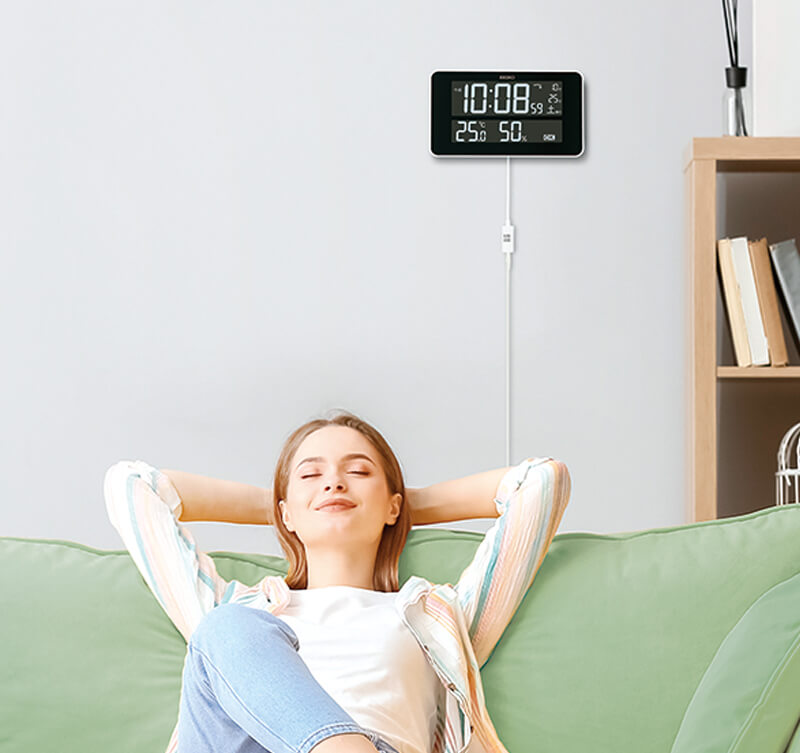 SEIKO セイコー 快適環境NAVI搭載 デジタル電波掛け置き時計 DL217W