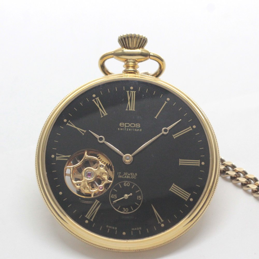 認定中古品のエポス（epos）/スケルトン懐中時計/2090gpbk/黒文字盤/ローマン数字/epos-110