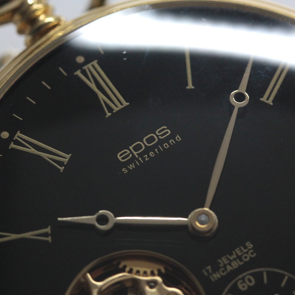 認定中古品のエポス（epos）/スケルトン懐中時計/2090gpbk/黒文字盤/ローマン数字/epos-110