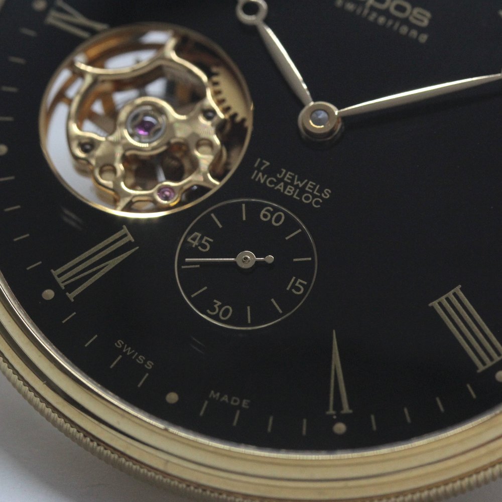 認定中古品のエポス（epos）/スケルトン懐中時計/2090gpbk/黒文字盤/ローマン数字/epos-110