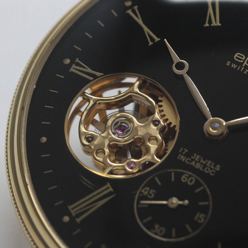 認定中古品のエポス（epos）/スケルトン懐中時計/2090gpbk/黒文字盤/ローマン数字/epos-110