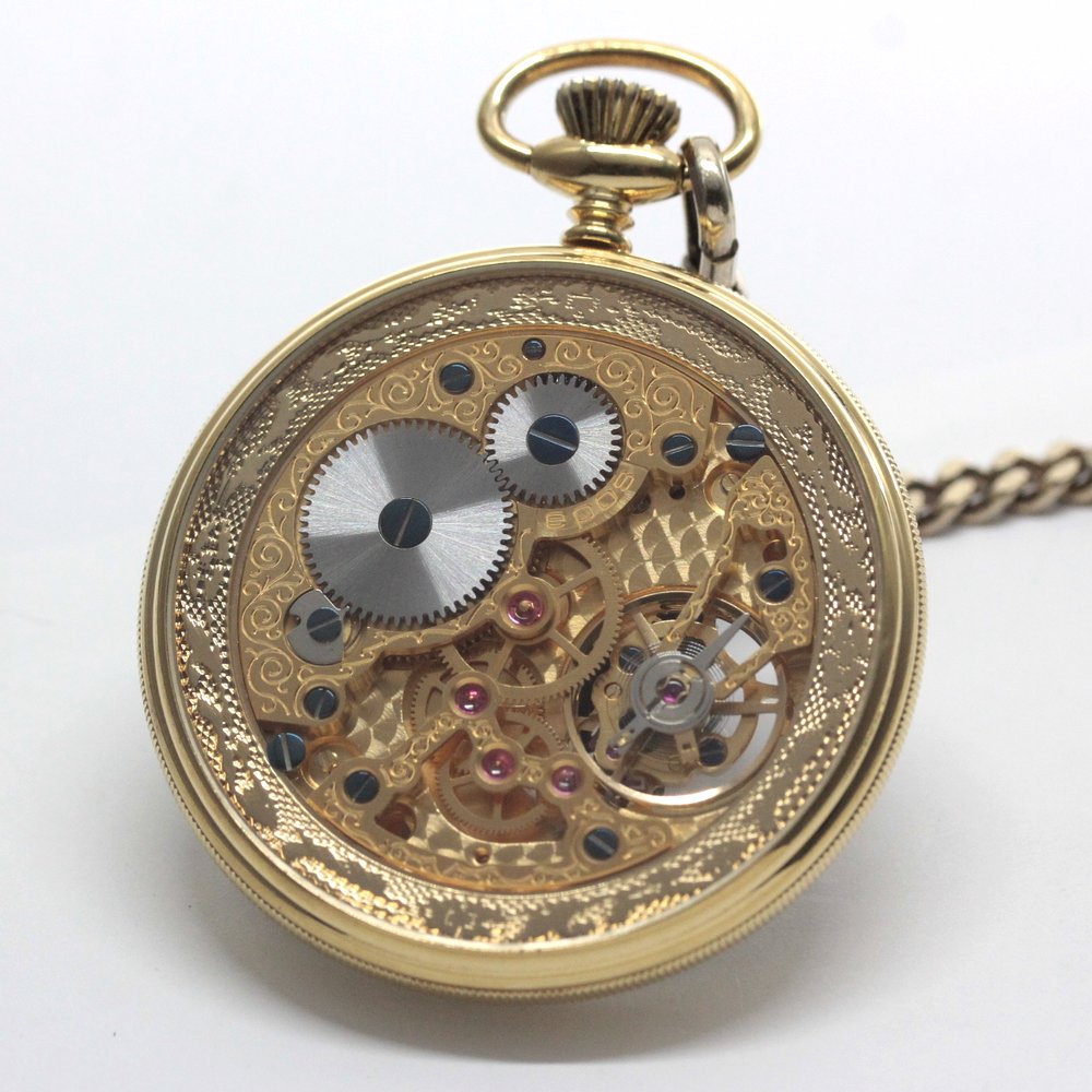 認定中古品のエポス（epos）/スケルトン懐中時計/2090gpbk/黒文字盤/ローマン数字/epos-110