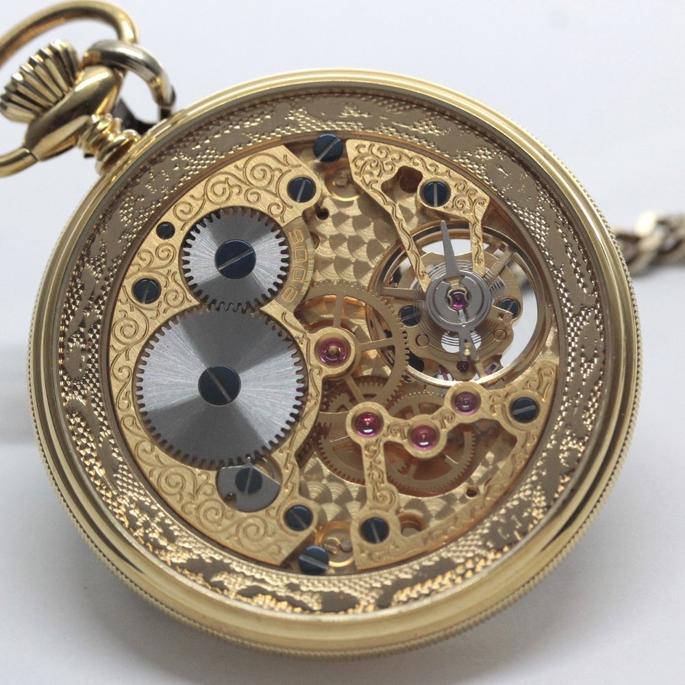 認定中古品のエポス（epos）/スケルトン懐中時計/2090gpbk/黒文字盤/ローマン数字/epos-110