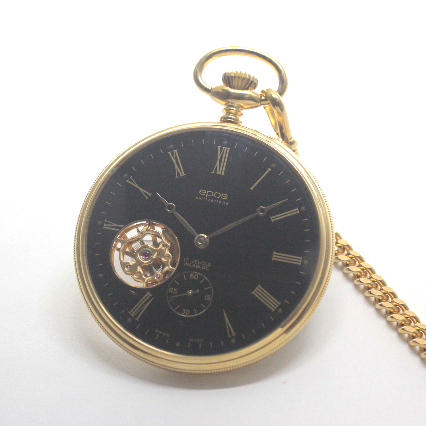 認定中古品のエポス（epos）/スケルトン懐中時計/2090gpbk/黒文字盤/ローマン数字/epos-112