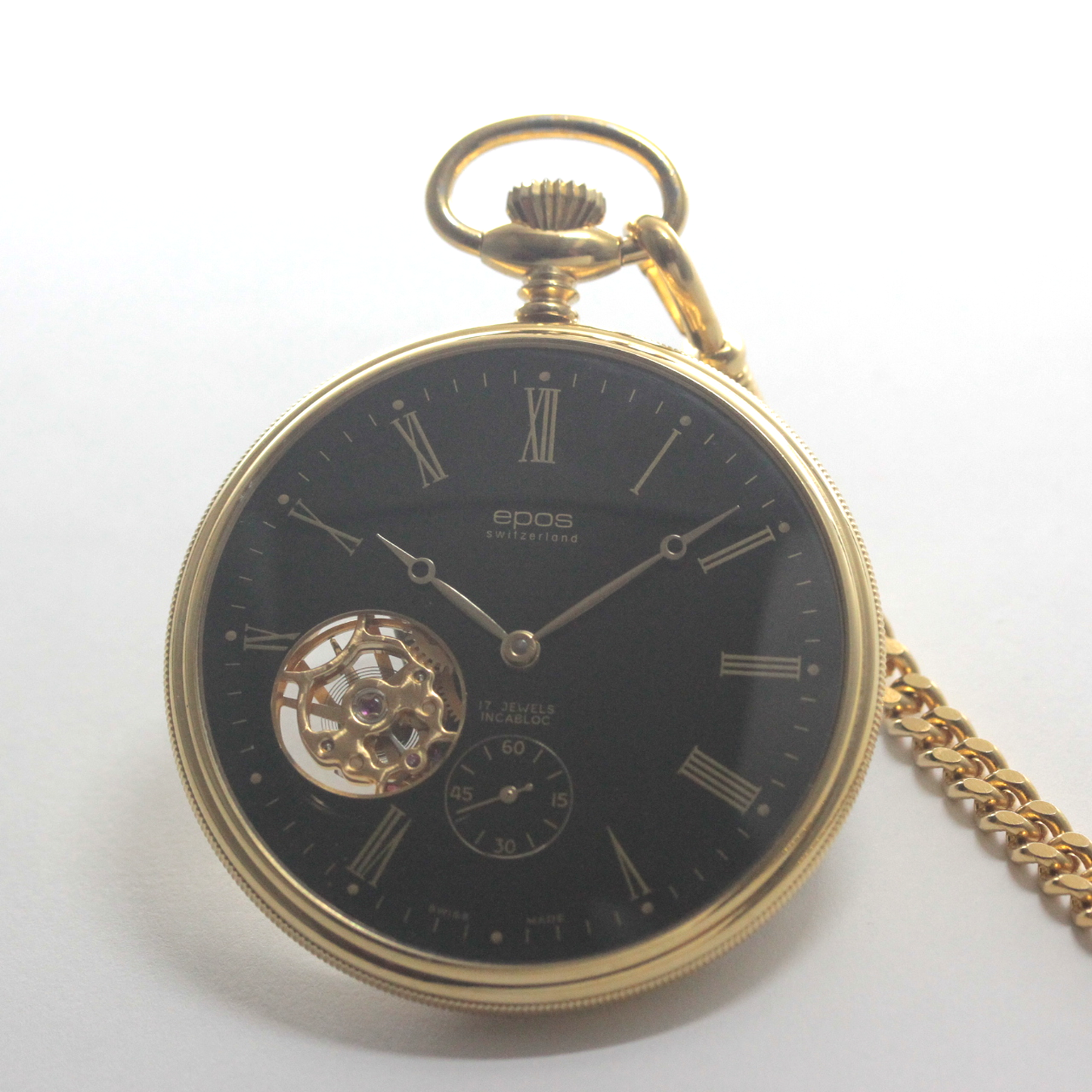 認定中古品のエポス（epos）/スケルトン懐中時計/2090gpbk/黒文字盤/ローマン数字/epos-112
