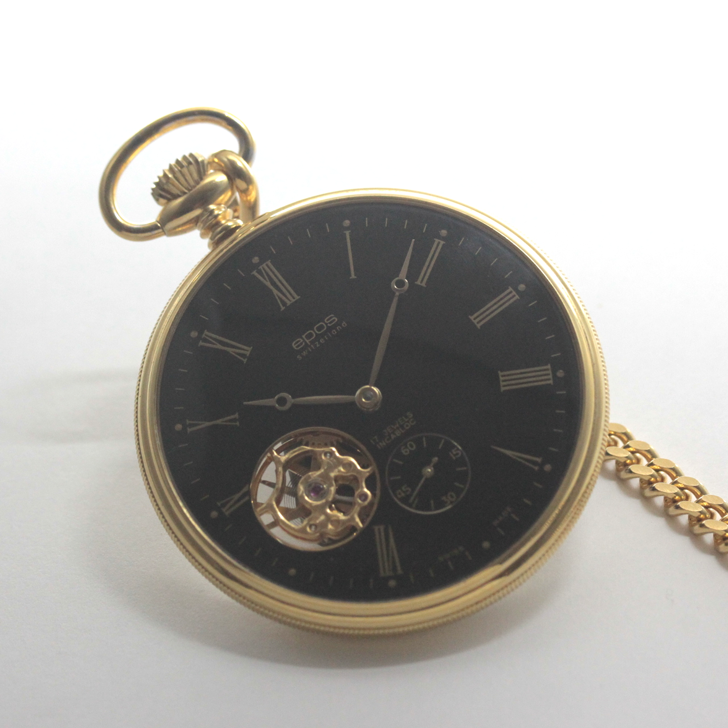 認定中古品のエポス（epos）/スケルトン懐中時計/2090gpbk/黒文字盤/ローマン数字/epos-112