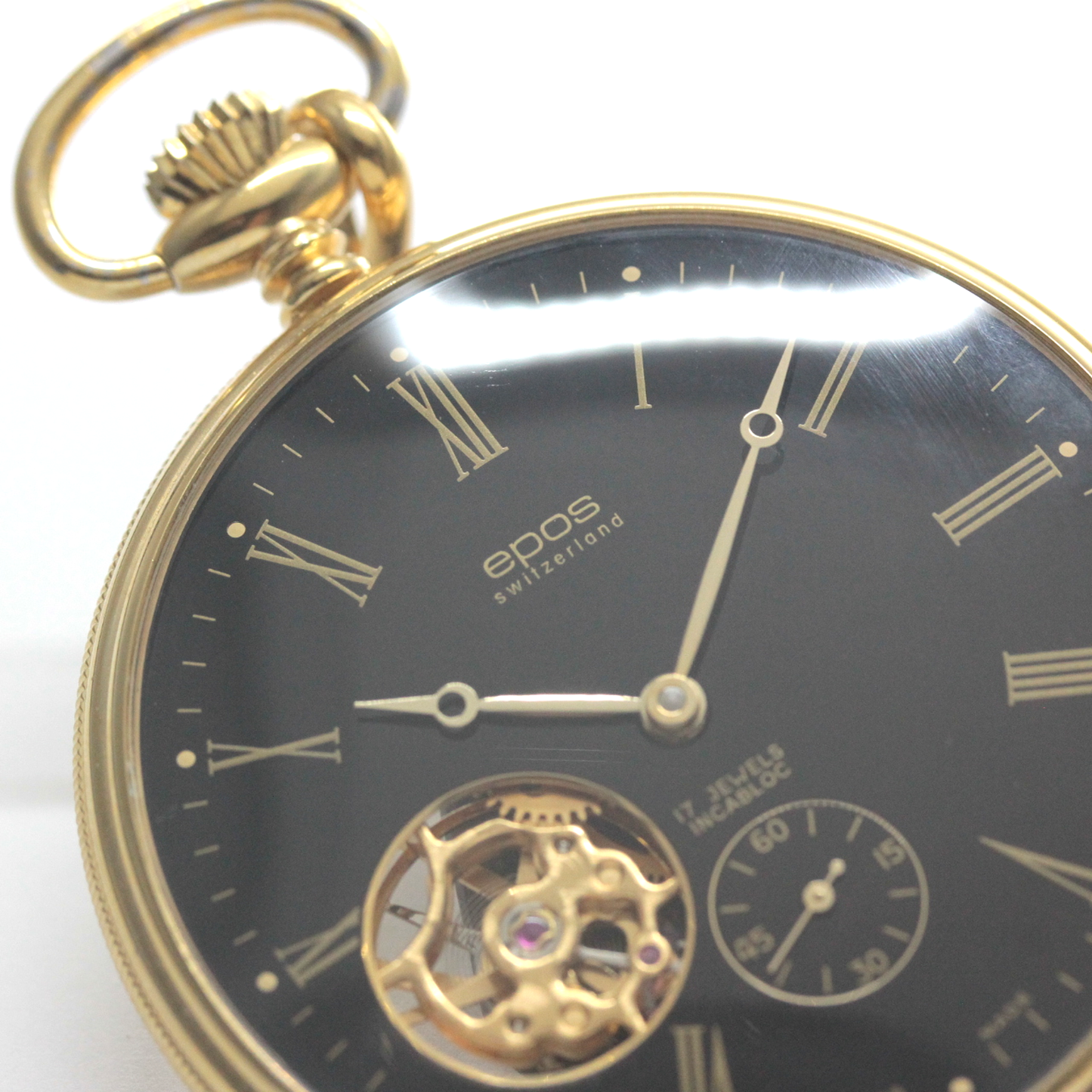 認定中古品のエポス（epos）/スケルトン懐中時計/2090gpbk/黒文字盤/ローマン数字/epos-112
