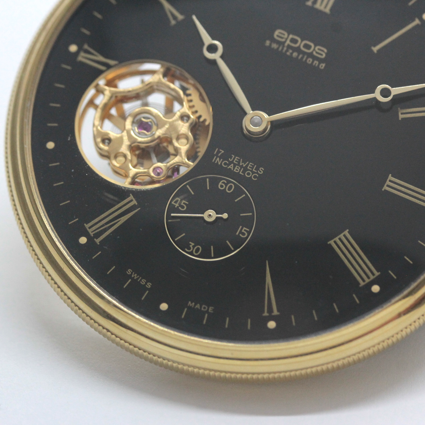 認定中古品のエポス（epos）/スケルトン懐中時計/2090gpbk/黒文字盤/ローマン数字/epos-112