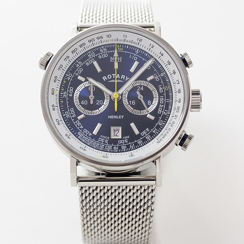 ROTARY(ロータリー) HENLY（ヘンリー） GB05235/05 クロノグラフ SSベルト ブルー 腕時計