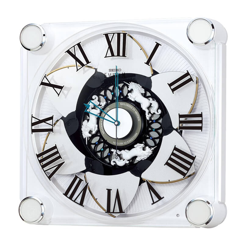 SEIKO EMBLEM(セイコー エムブレム) 白パール塗装 からくり・アミューズ掛け時計　HS446W
