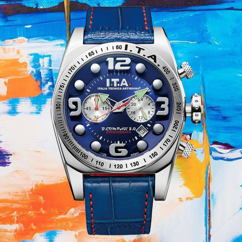 19 I.T.A アイティーエー時計 ブルー クロノグラフ メンズ