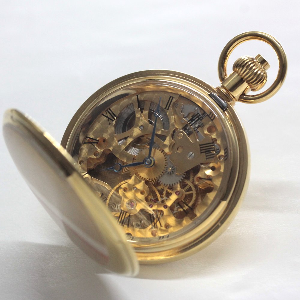 Shobido Original Pocket Watch / Gold-Colored Hunter Case / Swiss-Made Old Unitas / old6498pw-112