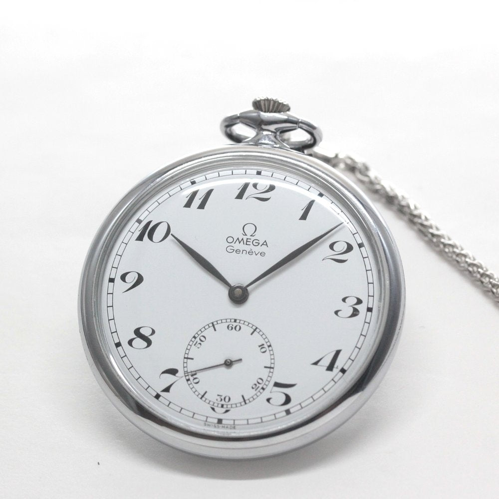絶版モデルのオメガ / OMEGA / 1974年製 / ヴィンテージウォッチ / オープンフェイス懐中時計 / アラビア数字/ 純正チェーン付 / omega-127