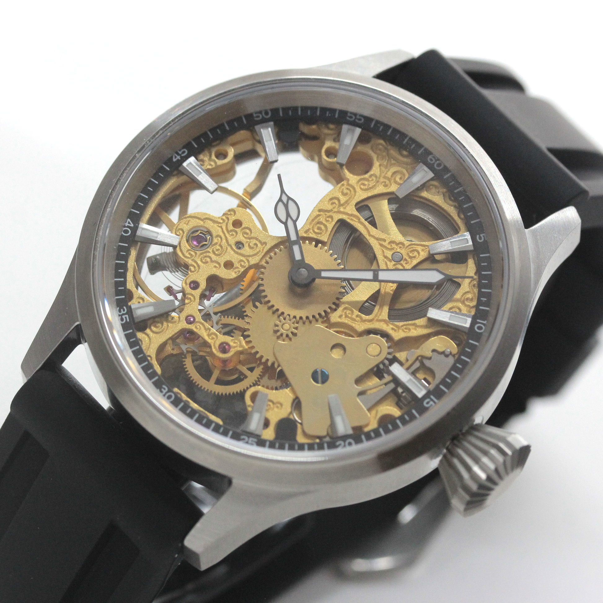 ロント(RONT) スイス製手巻き式オールドムーブメント 腕時計 rou8g2-h215p4ga　ユニタス6498