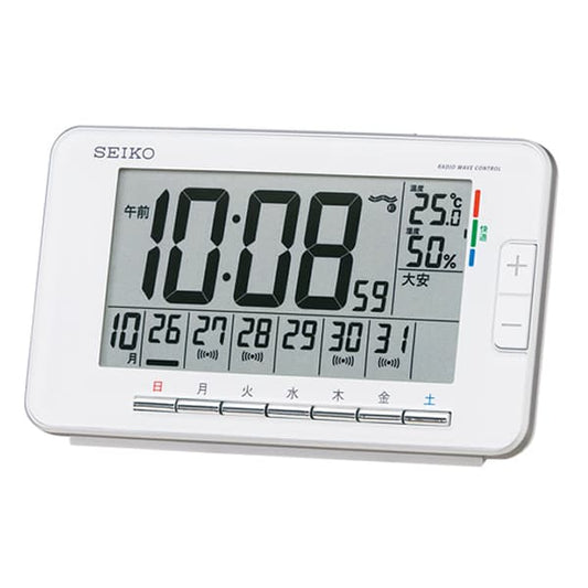 SEIKO セイコー ウィークリーアラーム デジタル 電波 目覚まし時計 SQ774W 白