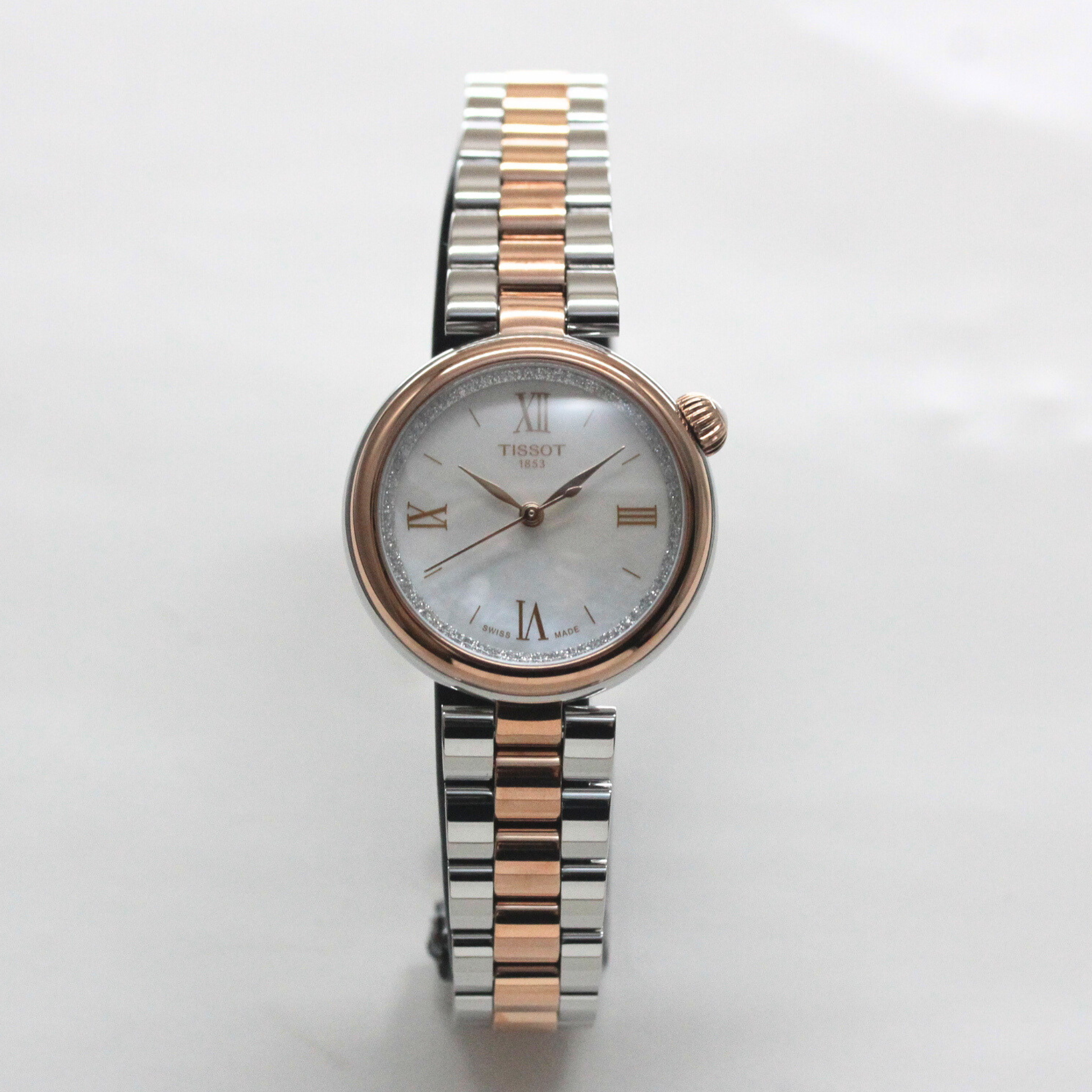 正美堂撮影 TISSOT(ティソ) デジール クォーツ ホワイト マザー・オブ・パール ローズゴールドPVDコーティング T152.010.22.118.00 腕時計