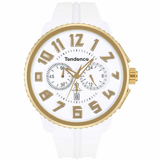 Tendence(テンデンス）GULLIVER ROUND(ガリバーラウンド）クロノグラフTY046019ホワイト×ゴールド/腕時計