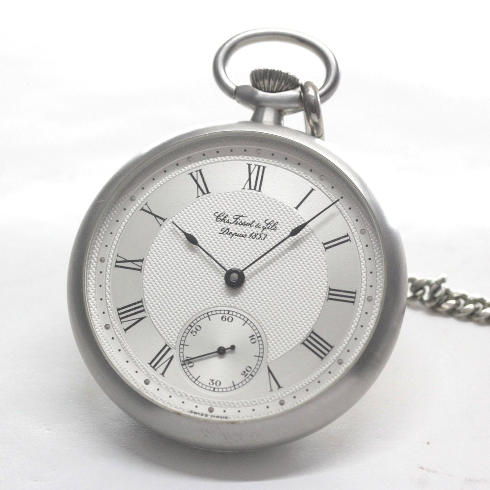 絶版モデルのティソ（TISSOT）/ ヴィンテージウォッチ / シルバーカラーオープンフェイス /ローマン数字/ 手巻き式 / 懐中時計 / tissot-1040