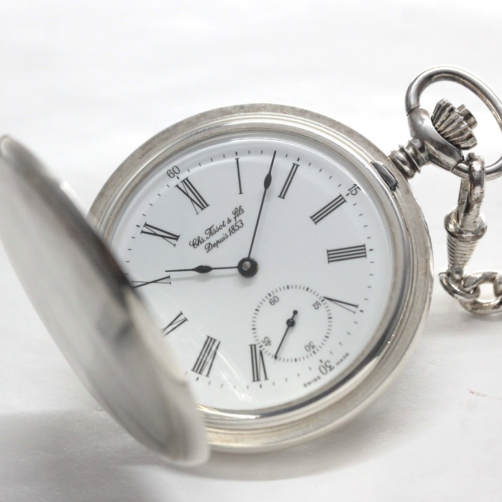 Tissot, a Swiss brand founded in 1853, has a solid silver pocket watch. This discontinued model is the Tissot-1035.