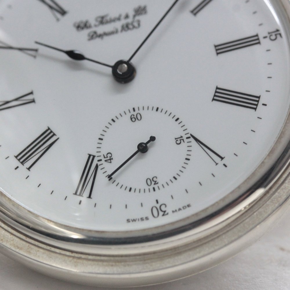 Tissot, a Swiss brand founded in 1853, has a solid silver pocket watch. This discontinued model is the Tissot-1035.