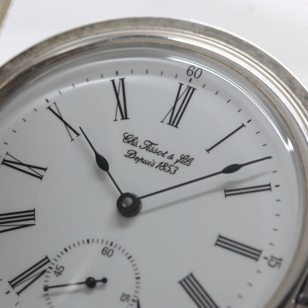 Tissot, a Swiss brand founded in 1853, has a solid silver pocket watch. This discontinued model is the Tissot-1035.