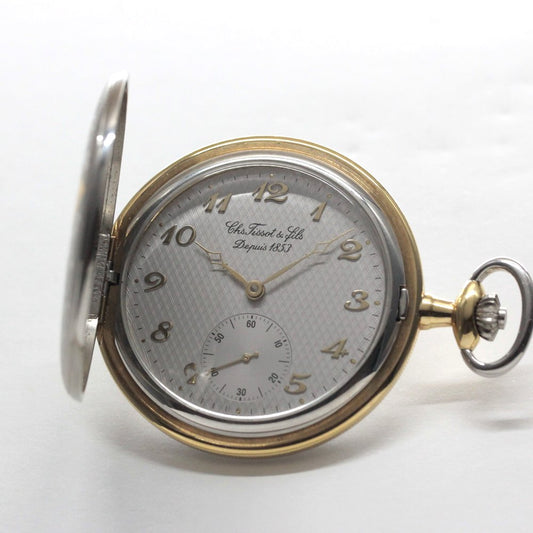 絶版モデルのティソ（TISSOT）/ ヴィンテージウォッチ / コンビカラー/ ハンターケース /アラビア数字/ 手巻き式 / 懐中時計 /tissot-1043