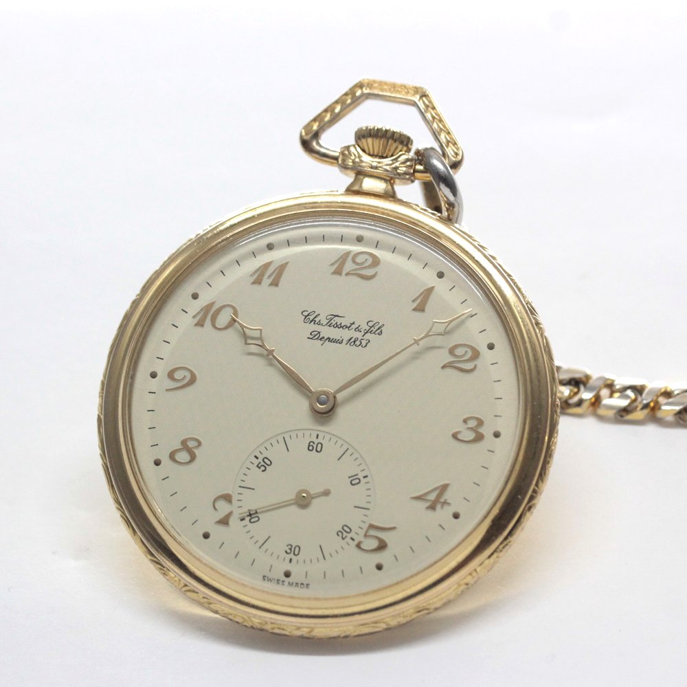 絶版モデルのティソ / TISSOT / ヴィンテージウォッチ / ゴールドカラー/ オープンフェイス懐中時計 / 手巻き式 / tissot-1044