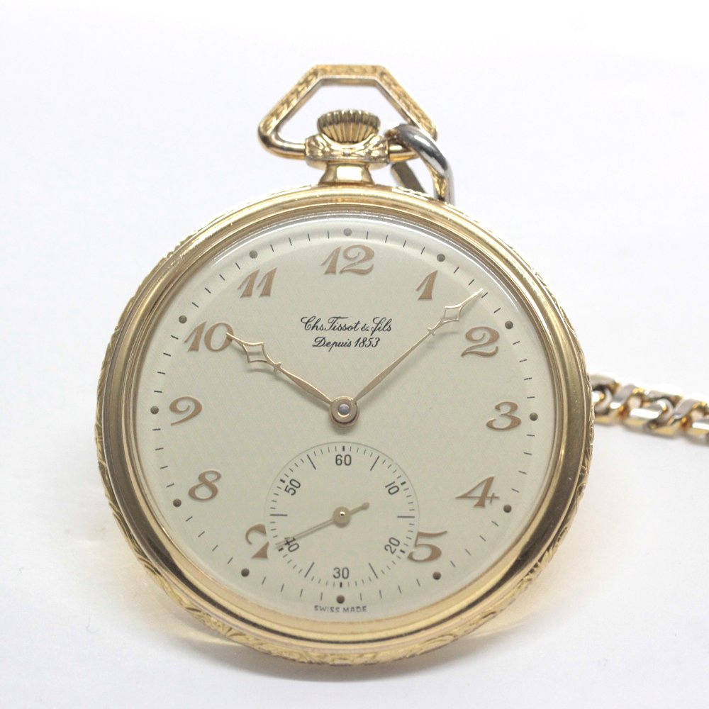 絶版モデルのティソ / TISSOT / ヴィンテージウォッチ / ゴールドカラー/ オープンフェイス懐中時計 / 手巻き式 / tissot-1044