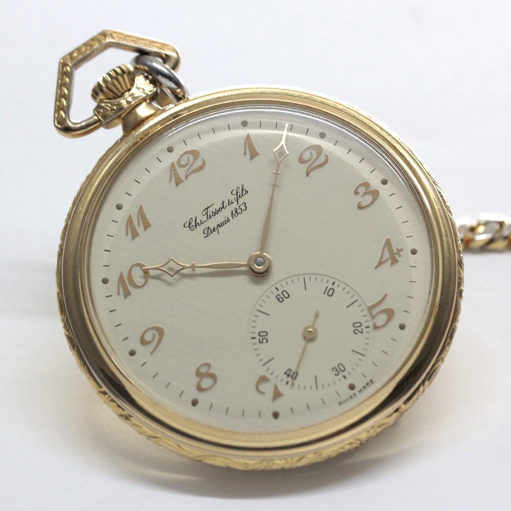 絶版モデルのティソ / TISSOT / ヴィンテージウォッチ / ゴールドカラー/ オープンフェイス懐中時計 / 手巻き式 / tissot-1044