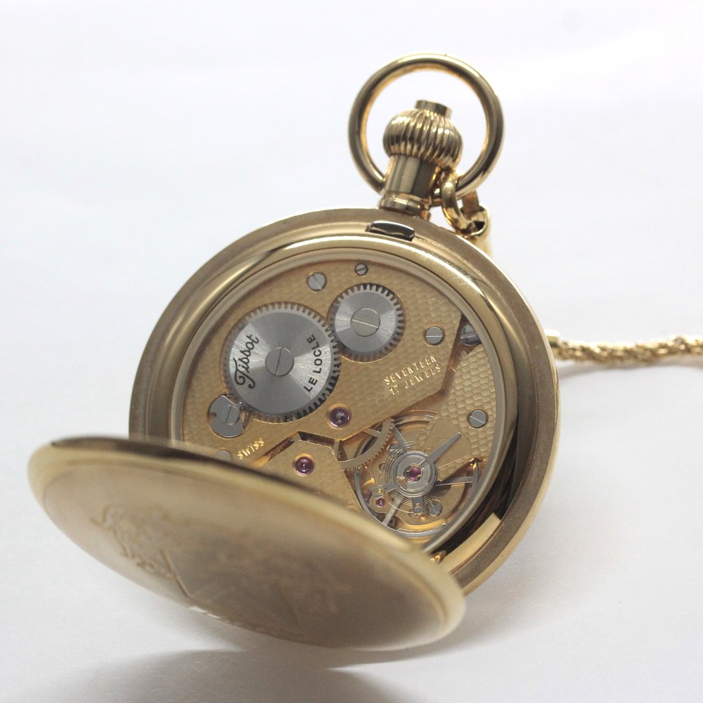 絶版モデルのティソ（TISSOT）/ ヴィンテージウォッチ / ゴールドカラーオープンフェイス / ローマン数字/ 手巻き式 / 懐中時計 / tissot-1048