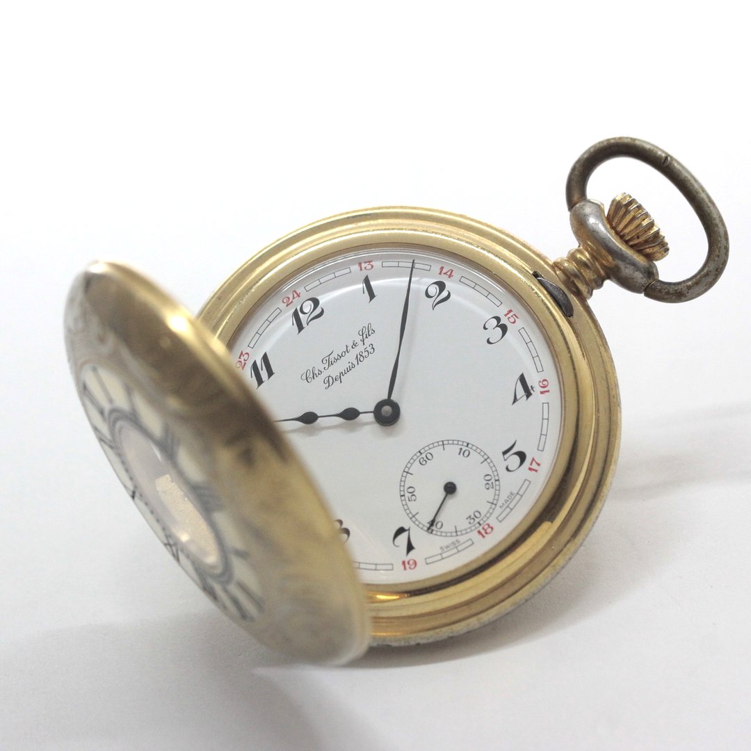 絶版モデルのティソ / TISSOT /ゴールドカラー/アラビア数字/ハーフハンター 懐中時計 /ヴィンテージ / tissot-1060