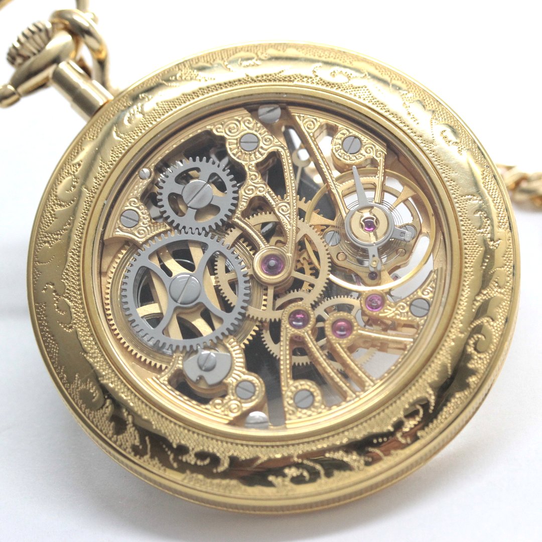 TISSOTティソ手巻き式懐中時計☆金色☆ゴールド☆スイス高級メーカー 絶版モデルのティソ（TISSOT） フルスケルトン懐中時計 tissot-1011