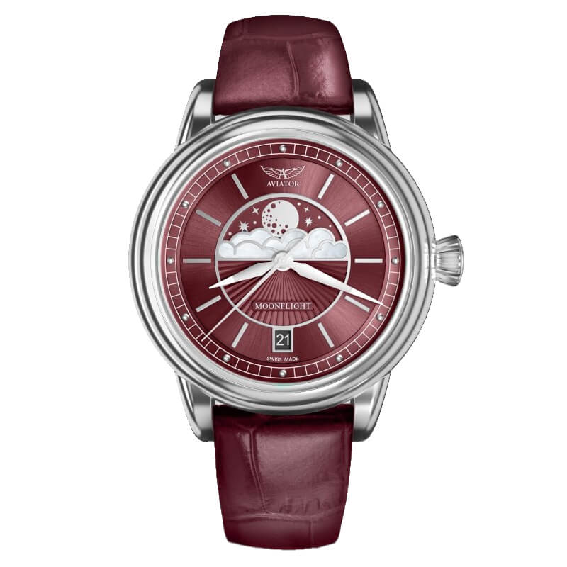 AVIATOR(アビエイター) MOONFLIGHT（ムーンフライト）ROSE TAUPE レッド 腕時計 V.1.33.0.264.4