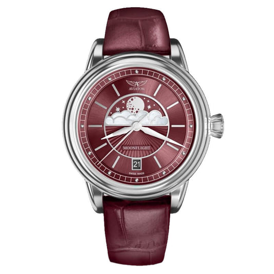 AVIATOR(アビエイター) MOONFLIGHT（ムーンフライト）ROSE TAUPE レッド 腕時計 V.1.33.0.264.4