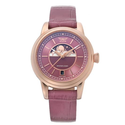 AVIATOR(アビエイター) MOONFLIGHT（ムーンフライト）ROSE TAUPE Gold ピンク 腕時計 V.1.33.2.265.4
