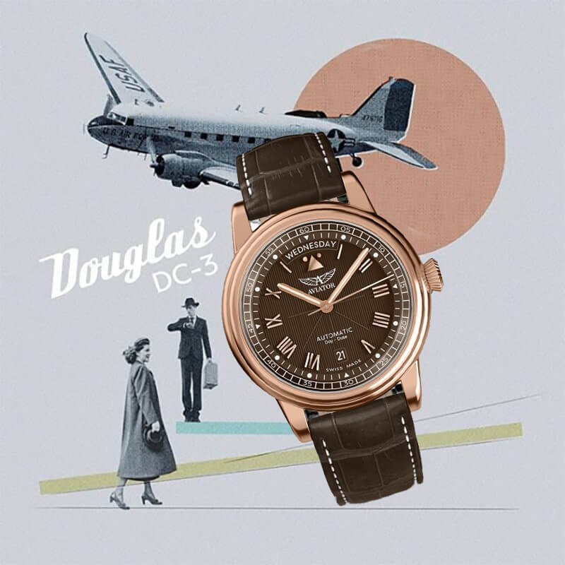 AVIATOR(アビエイター) DOUGLAS(ダグラス) デイデイト 41 自動巻き 腕時計 ブラウン V.3.32.2.280.4