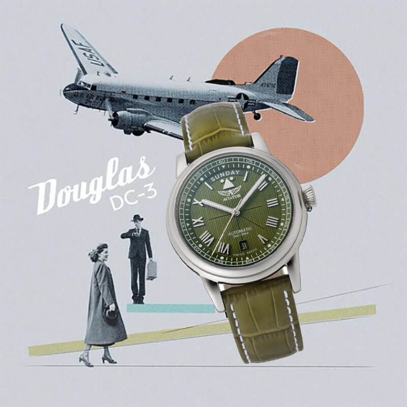 AVIATOR(アビエイター) DOUGLAS(ダグラス) デイデイト 41 自動巻き 腕時計 グリーン V.3.35.0.278.4