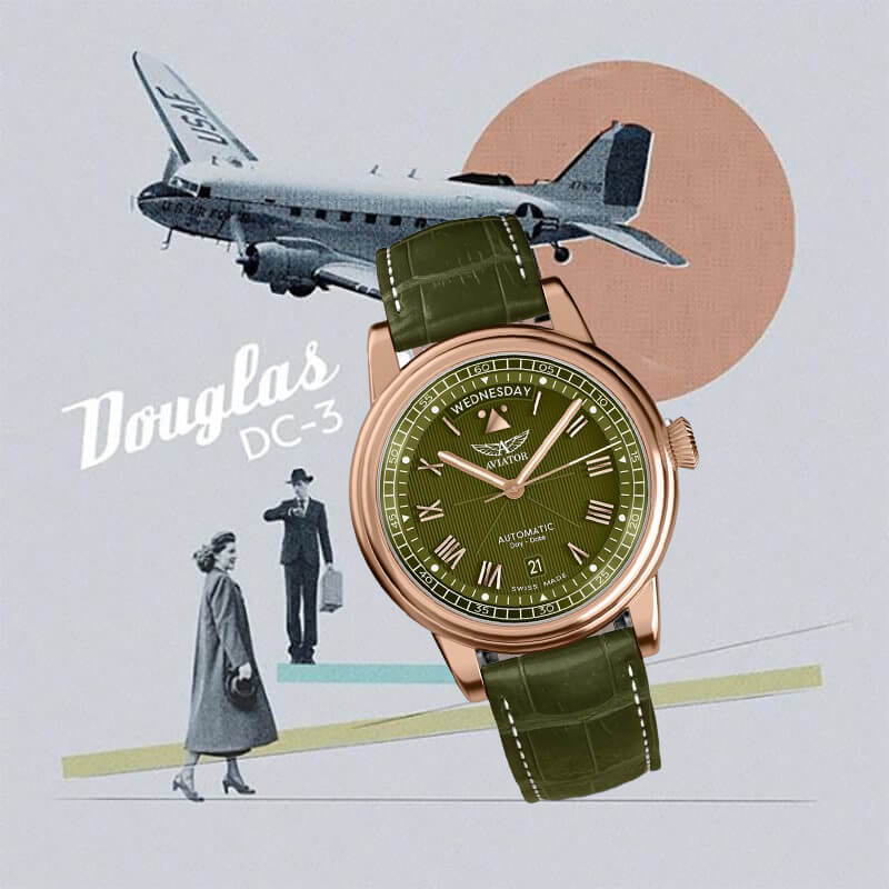 AVIATOR(アビエイター) DOUGLAS(ダグラス) デイデイト 41 自動巻き 腕時計 グリーン V.3.35.2.279.4