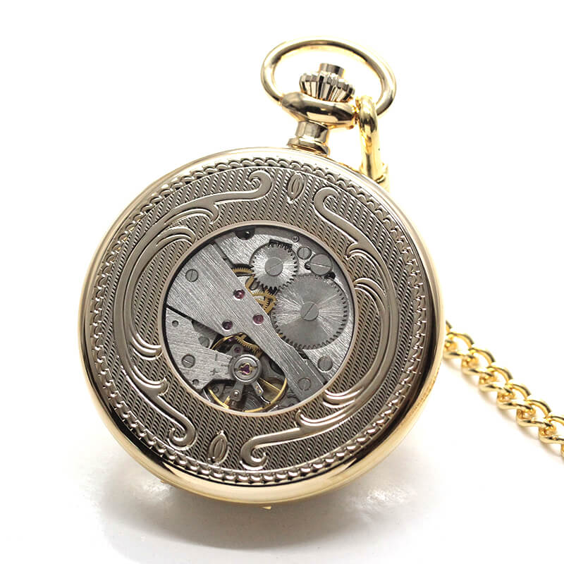 ラポート/Rapport/手巻き式 ゴールドカラー シースルーバック 懐中時計 