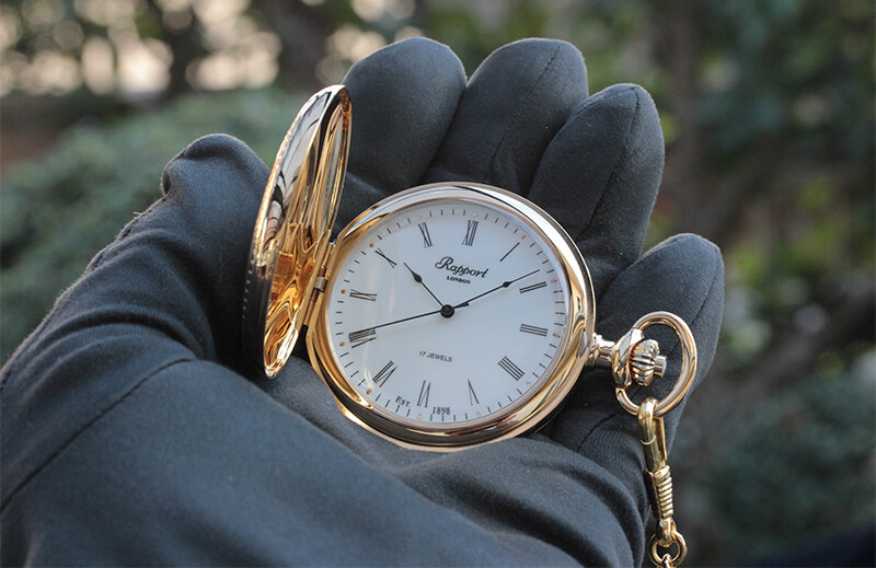 ラポート/Rapport/手巻き式 ゴールドカラー シースルーバック 懐中時計 