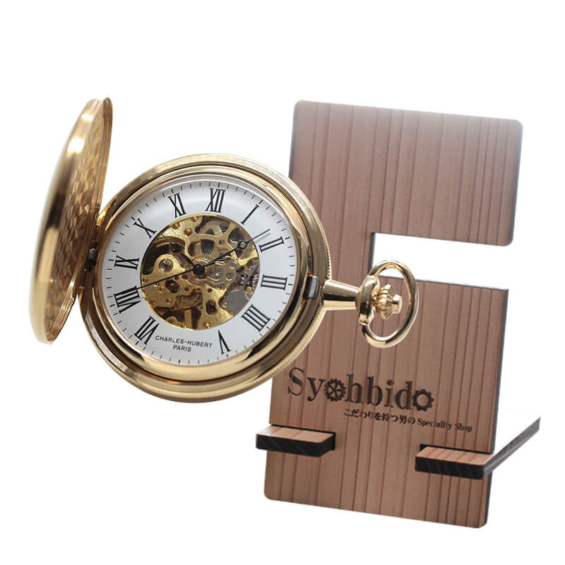 正美堂オリジナル　懐中時計 時計スタンド　セット　9835107-syohbido-woodstand