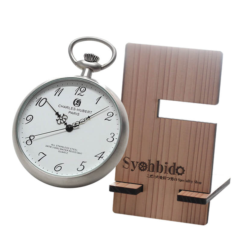 正美堂オリジナル　懐中時計 時計スタンド　セット　9835116-syohbido-woodstand
