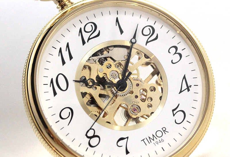 TIMOR/ティモール/オープンフェイス/スケルトン/TP106JA01/ゴールドカラー 懐中時計 文字盤・表側ムーブメント